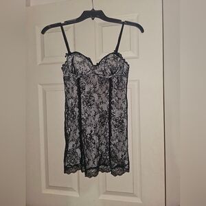 Victorias Secret Sexy Little Things Black White Floral Lace Chemise Negligee 34B